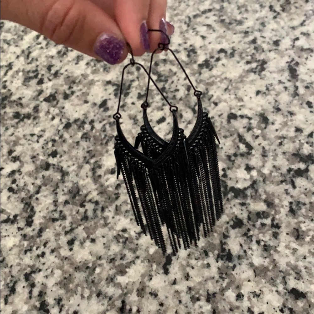 Black metal fringe earrings